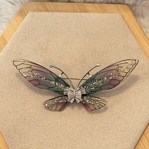 Iridescent Butterfly Brooch Enamel Rhinestone Wing Statement Pin